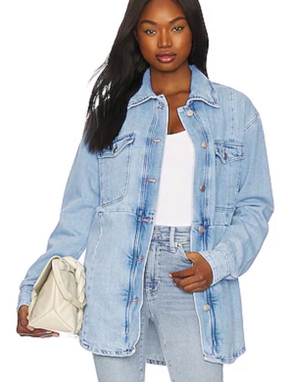 Good American Light Wash Denim Shacket / Shirt Jacket